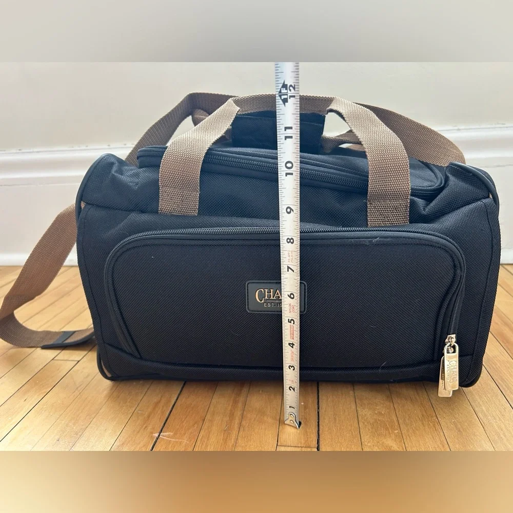 Chaps Black Duffel Bag with Tan Handles and Strap